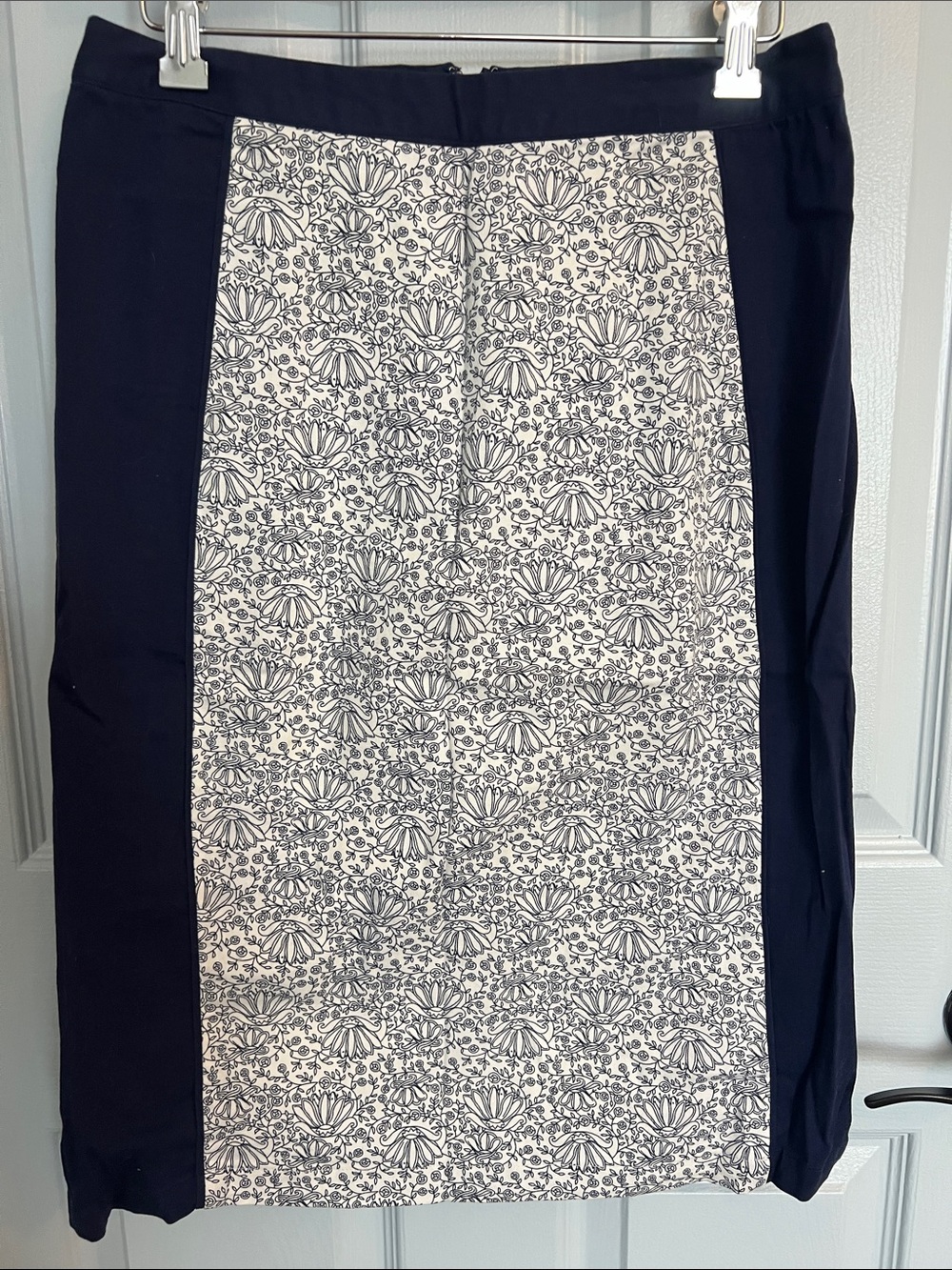 DownEast Navy Pencil Skirt with White Floral Front Panel